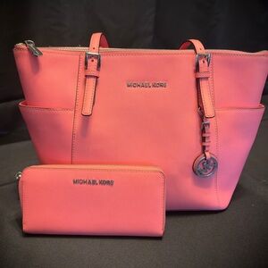 Michael Kors Pink Tote Bag with Silver Accents